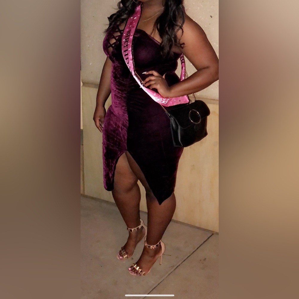 Burgundy Velvet High Slit Dress